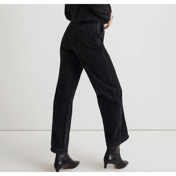 Madewell Black Wide Leg Pleated Denim Trouser Jeans Women's Size 26 - Picture 2 of 9